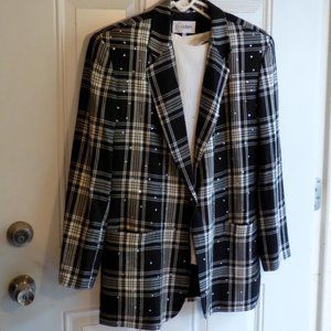 Plaid Black / White Cedars Rhinestone Jacket w White Blouse M